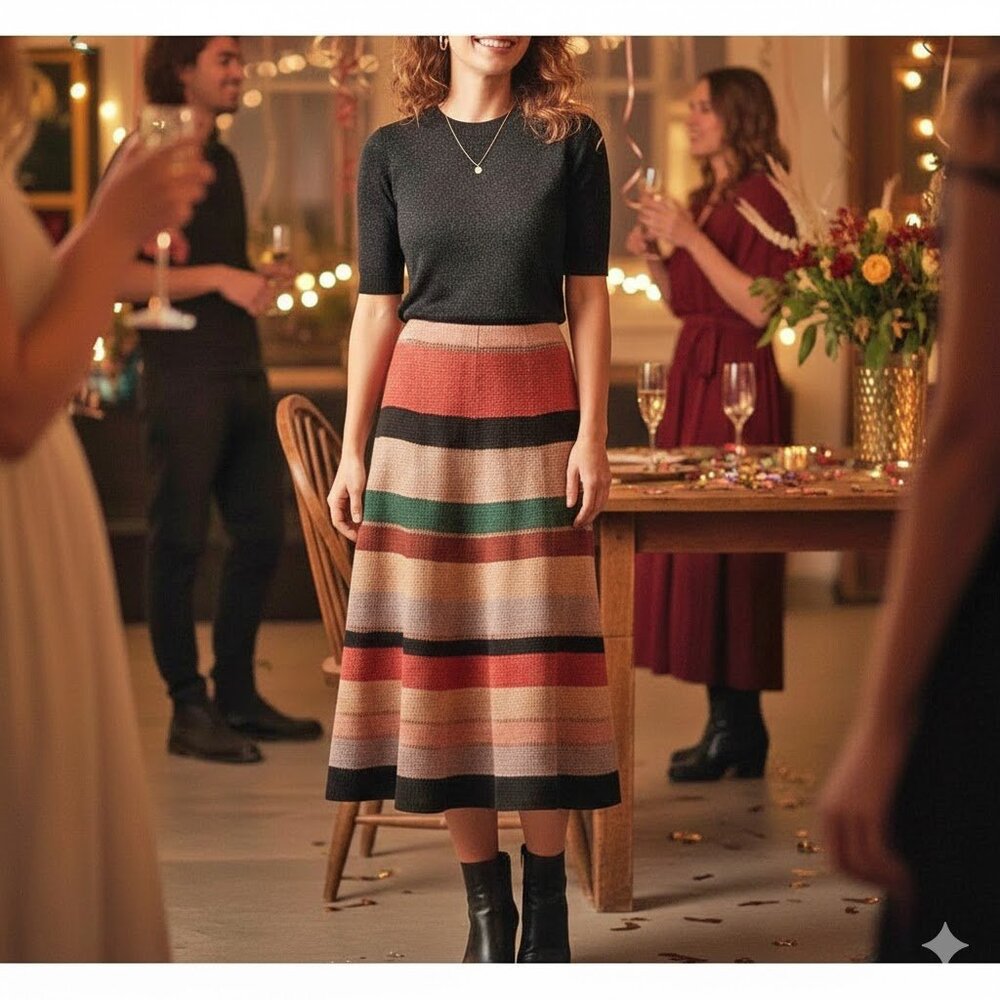 Vintage Woven Colorblock Midi Skirt Size Medium
